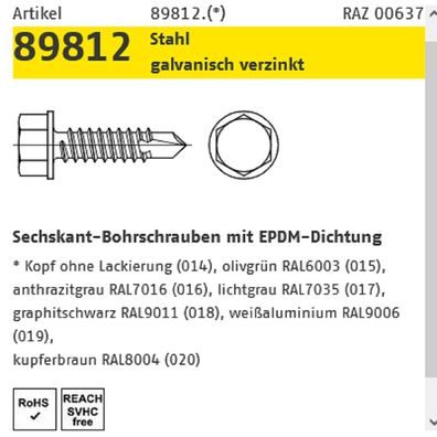 100 ST Bohrschraube 6kant RAL 7016 4,8x35 mm REYHER