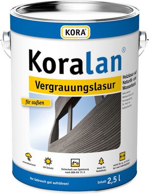KORA Koralan Vergrauungslasur 2,5 Liter in 12 Farben Holzlasur Lasur Holzschutz