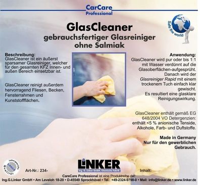 10,1 L Glasreiniger GlasCleaner KFZ CarCare
