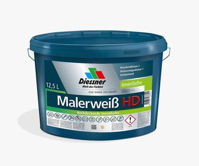 Diessner Malerweiß HD Wandfarbe Deckenfarbe Dispersionsfarbe Farbe weiss 12,5L