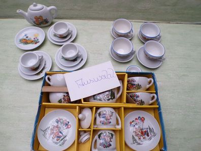 Miniatur Puppengeschirr Breitschopf Toy Tea Bärchen Schweinchen ua