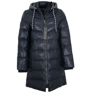 Gipsy by Mauritius - Damen Ledermantel Steppmantel Kapuze Lammnappa blau