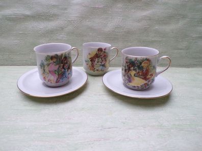 altes Miniatur Kinder Porzellan Geschirr 3 Tassen 2 Untere Goldrand Foster