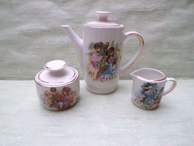 altes Miniatur Kinder Porzellan Geschirr Kaffeekanne Milchkännchen Zuckerdose Foster