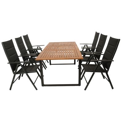 Garnitur Sitzgruppe 7-teilig, Aluminium anthrazit + Kunstgewebe schwarz, Tischplat