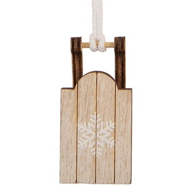 Clayre & Eef Weihnachtsanhänger Schlitten 3x2x6 cm Beige Holz (Gr. 3x2x6 cm)