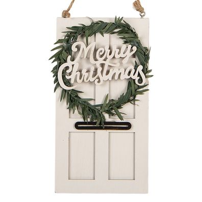 Clayre & Eef Weihnachtsanhänger 8x1x15 cm Weiß Holz (Gr. 8x1x15 cm)