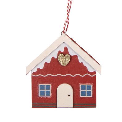 Clayre & Eef Weihnachtsanhänger Haus 11x1x11 cm Rot Holz (Gr. 8x3x8 cm)