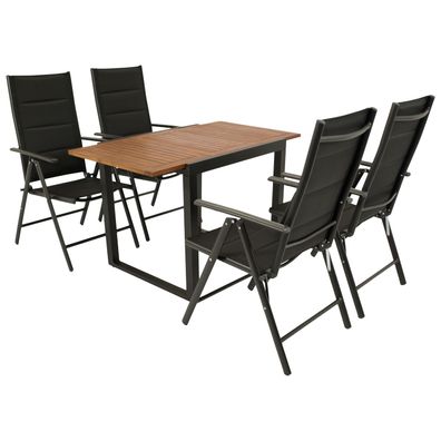 Garnitur Sitzgruppe 5-teilig, Aluminium anthrazit + Kunstgewebe schwarz, Tischplat