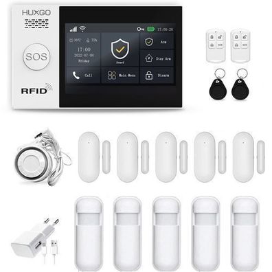 4G Funk Alarmanlage mit 5 Bewegungssensor, 5 Funk-türsensor HUXGO HXA007 WiFi + GSM