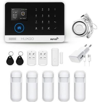 Funk Alarmanlage WiFi + GSM 4G LTE Modul mit 5 Bewegungssensoren, Alarmanlage Haus