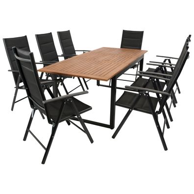 Garnitur Sitzgruppe 9-teilig, Aluminium anthrazit + Kunstgewebe schwarz, Tischplat