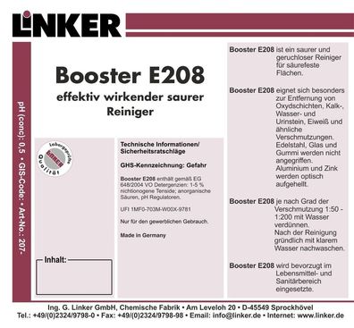 Titel: 10,1 Liter Saurer Reiniger Booster E208 Linker Chemie