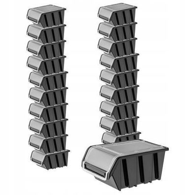 KADAX Stapelkiste mit Deckel, aus PP Kunststoff, Schwarz, 20 Stück, 195x120mm