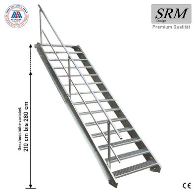 14 Stufen Stahltreppe Breite 60 - 160cm Geschosshöhe 210 - 280cm Geländer einseitig