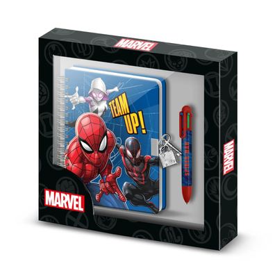 Spiderman Avengers Tagebuch Set A5 mit 6 Farb Kugelschreiber Schloss