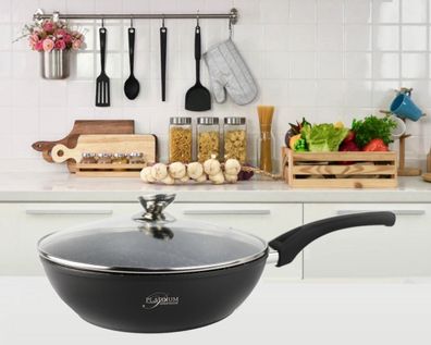 Bratpfanne 28cm Glasdeckel Induktion Marmor Antikratz Pfanne 3-lagige Marmorbeschi