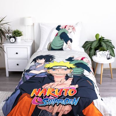 Naruto Baumwoll-Bettwäsche 140x200 cm Deckenbezug + 70x90 cm Kissenbezug mit Reißv