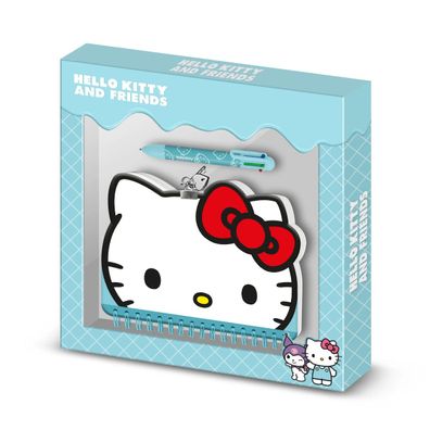 Hello Kitty Tagebuch Set mit 6 Farb Kugelschreiber Schloss und Schlüssel Blau