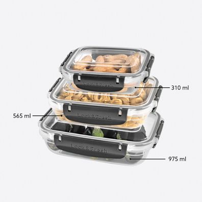 Michelino Nora 3 teiliges Frischhaltedosen-Set, 310 - 975 ml, mit Knickflügel
