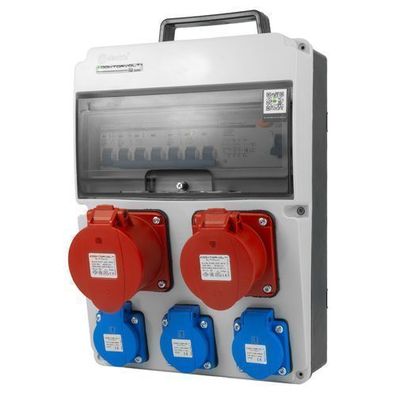 Baustromverteiler 16A 32A 3x230V Stromverteiler Griff FI+LS-Schalter Wandverteiler