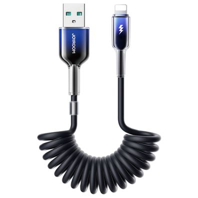 Joyroom S-A43 Crystal-Clear Serie USB-A – iPhone Spiralkabel 1,5 m Schwarz