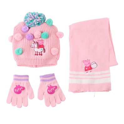 Peppa Pig Kinder 3 Teilig Mütze & Schal & Handschuhe Set
