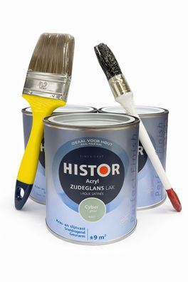 SET 3x Histor Acryl Seidenglanz Lack Cyber 6927 + 2x Pinsel fér Holz & glatte Oberf
