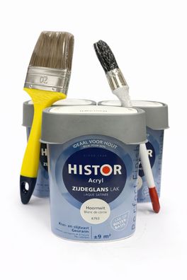 SET 3x Histor Acryl Seidenglanz Lack Hoornwit Blanc corne 6763 + 2x Pinsel fér Holz