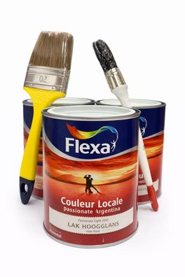 SET 3x Flexa Couleur Locale Lak Hoogglans Passionate Argentina + 2x Pinsel fér Holz