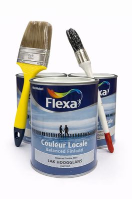 SET 3x Flexa Couleur Locale Lak Hoogglans Balanced Finland mit 2 Pinseln fér Holz & g