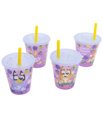 Bluey Kinder Becher Set 4 teilig 285 ml Becher mit Trinkhalm
