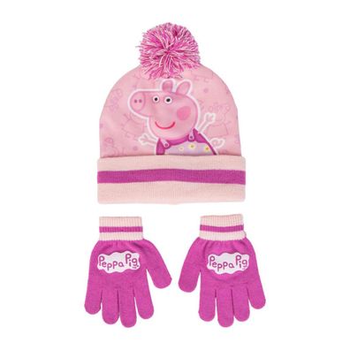 Peppa Pig 2er Set Kinder Winter Accessoire Mütze Handschuh