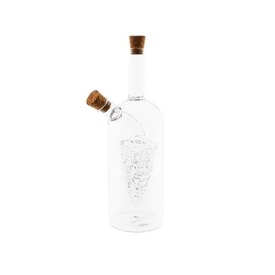 Öl- & Essigspender aus Glas 2-in-1 mit Kork, 300 ml + 50 ml, Traubendesign