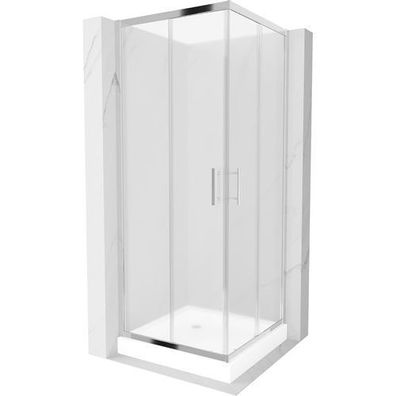 Mexen Rio Duschkabine 80x80 Frost Chrom + Duschwanne weiß, Schiebetür, 190cm