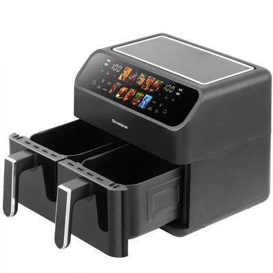 XXL Heißluftfritteuse Heißluft Fritteuse 9L (4.5L+4.5L) 2 Kammern Touchscreen 10 Prog