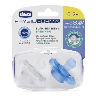 Chicco PhysioForma Mini Soft Schnuller für Jungen, 0-2 Monate, 2 Stück - Beruhig