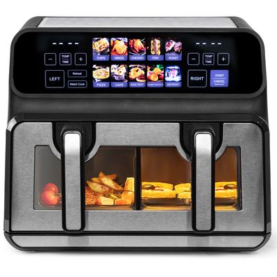 Heißluftfritteuse 10L Doppelkammer - 5L+5L, 10 Programme, Touchscreen, Timer, 80-200°