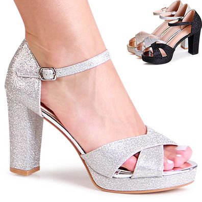 topschuhe24 3231 Damen Glitzer Riemchen Sandaletten Hochzeit