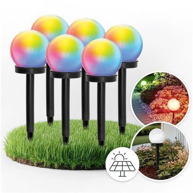 Solar LED Gartenlampe RGB farbig für den Garten 6er-Set Leuchten Kugelleuchte