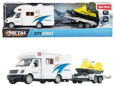 METAL World Camper Pullback + Anhänger + Schneescooter 23,5 cm Transporter