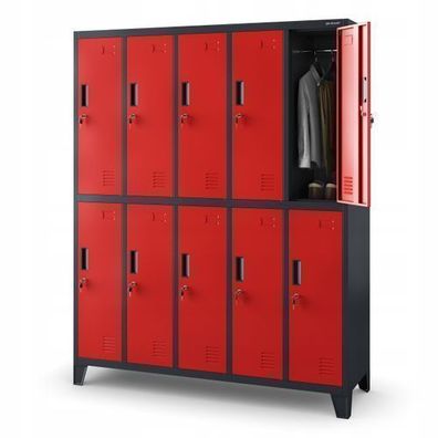 Umkleideschrank Spind Schließfachschrank Metallschrank 172x136x45 cm Anthrazit-Rot