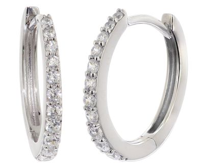 trendor Schmuck Damen-Ohrringe 925 Silber Klapp-Creolen mit Zirkonia 14x13 mm 21693