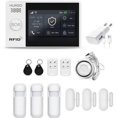 Funk Alarmanlage mit 3 Bewegungssensor, 3 Funk-türsensor HUXGO HXA007 WLAN + GSM 4G
