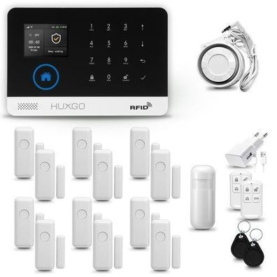 Funk Alarmanlage Set WiFi + GSM mit Sirene | Alarm System mit 12x Tür- Fenstersensor