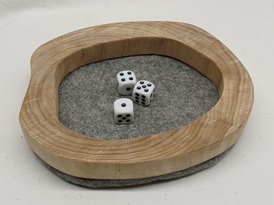 E2 Würfelbrett Holz Würfel Filz Würfelteller Würfelholzring Spielbrett grau Neu