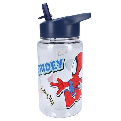 Spiderman Kinder Trinkflasche mit Strohhalm transparent 450 ml und praktischem