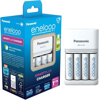 Eneloop Ladegerät mit 4x AA Akkus 2000 mAh – Schnellladegerät Set