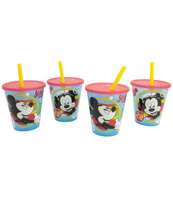Disney Mickey Mouse Kinder Becher Set 4 teilig 285 ml Becher mit Trinkhalm