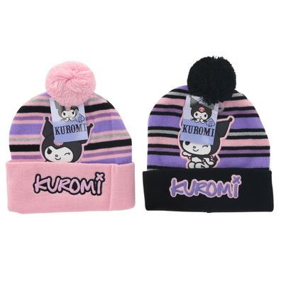 Hello Kitty Kuromi Mütze mit Bommel Stickerei One Size